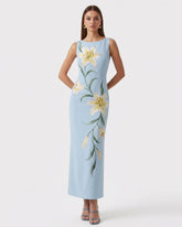 Lily Floral Print Sleeveless Column Maxi Dress - Light Blue
