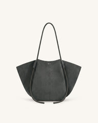 Nala Faux Suede Wide Tote Bag - Dark Gray