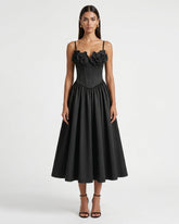 Orchid Embroidered Appliqué Corset Maxi Dress - Black