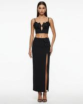 Orchid Embroidered Appliqué Corset Bustier Top - Black