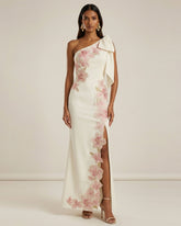 Flower Embroidered One-Shoulder Maxi Dress - Ivory