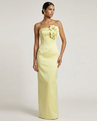 Orchid Embellished Strapless Maxi Dress - Yellow