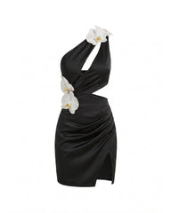Orchid Embellished Cutout Mini Dress - Black