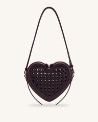 Arlene Openwork Woven Heart Shape Crossbody Bag - Vintage Red