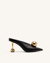 Sofia Angled Vamp Snakeskin Heel Mules - Black