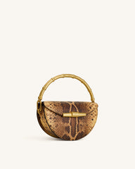Sylvie Snake Print Half-Moon Top Handle Bag - Yellowish Brown