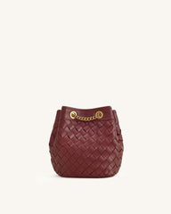 Yara Hand-Woven Bucket Bag - Burgundy