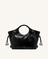 Virelle Waxed Vegan Leather Drawstring Tote Bag - Black