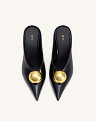 Sofia Angled Vamp Heel Mules - Black & Gold
