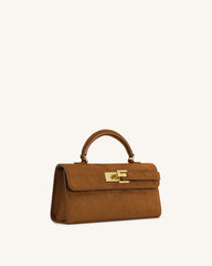 Keyla Faux Suede Top Handle Bag - Brown