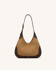 Willow Faux Suede Trim Hobo Bag - Brown
