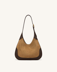 Willow Faux Suede Trim Hobo Bag - Brown