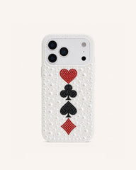 Card Suit Faux Pearl Phone Case - White