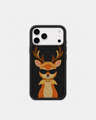 Cool Deer Artificial Crystal Phone Case - Black