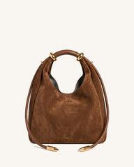 Ellie Faux Suede Metal Ring Hobo Bag - Saddle Brown