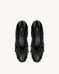 Solenne Ruched Drawstring Ballet Flats - Black