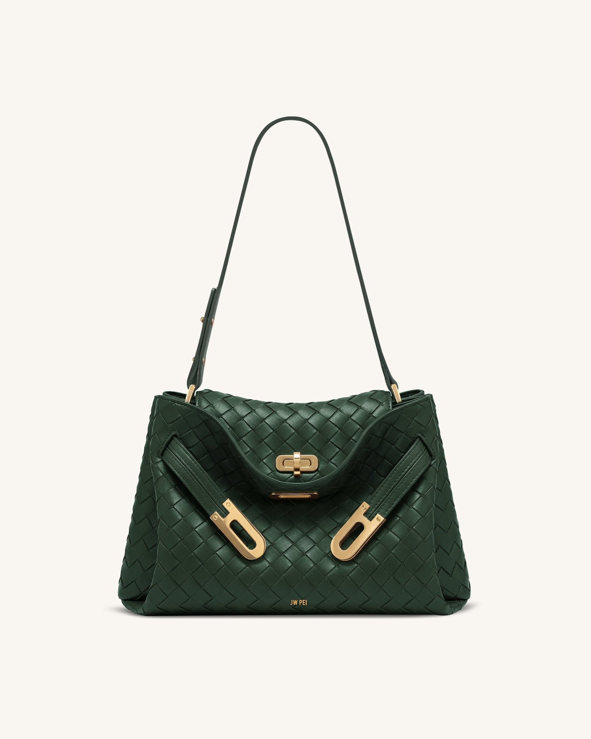Rhea Woven Texture Double Buckle Shoulder Bag - Teal