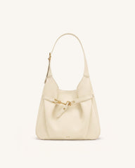 Alina Pebbled Hobo Bag - White