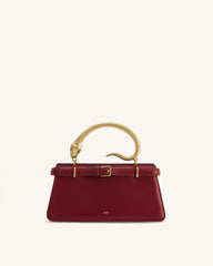 Elena Snake Handle Top Handle Bag - Wine Red