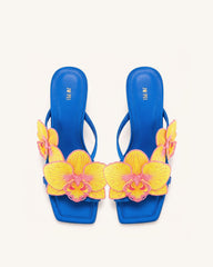 Serena Orchid Embroidered Toe Ring Heeled Sandals - Royal Blue