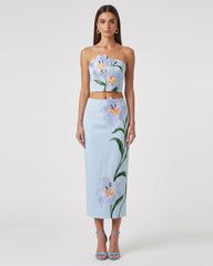 Lily Floral Embroidered Strapless Corset Top - Light Blue