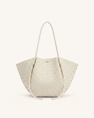 Nala Woven Texture Wide Tote Bag - Off-White
