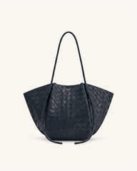 Nala Woven Texture Wide Tote Bag - Navy Blue