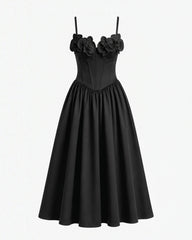 Orchid Embroidered Appliqué Corset Maxi Dress - Black