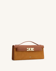 Bria Faux Suede Structured Top Handle Bag - Brown