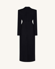 Structured Shoulder Fitted Lapel Maxi Coat - Black