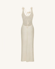 Textured Knit Halter Maxi Dress - Cream