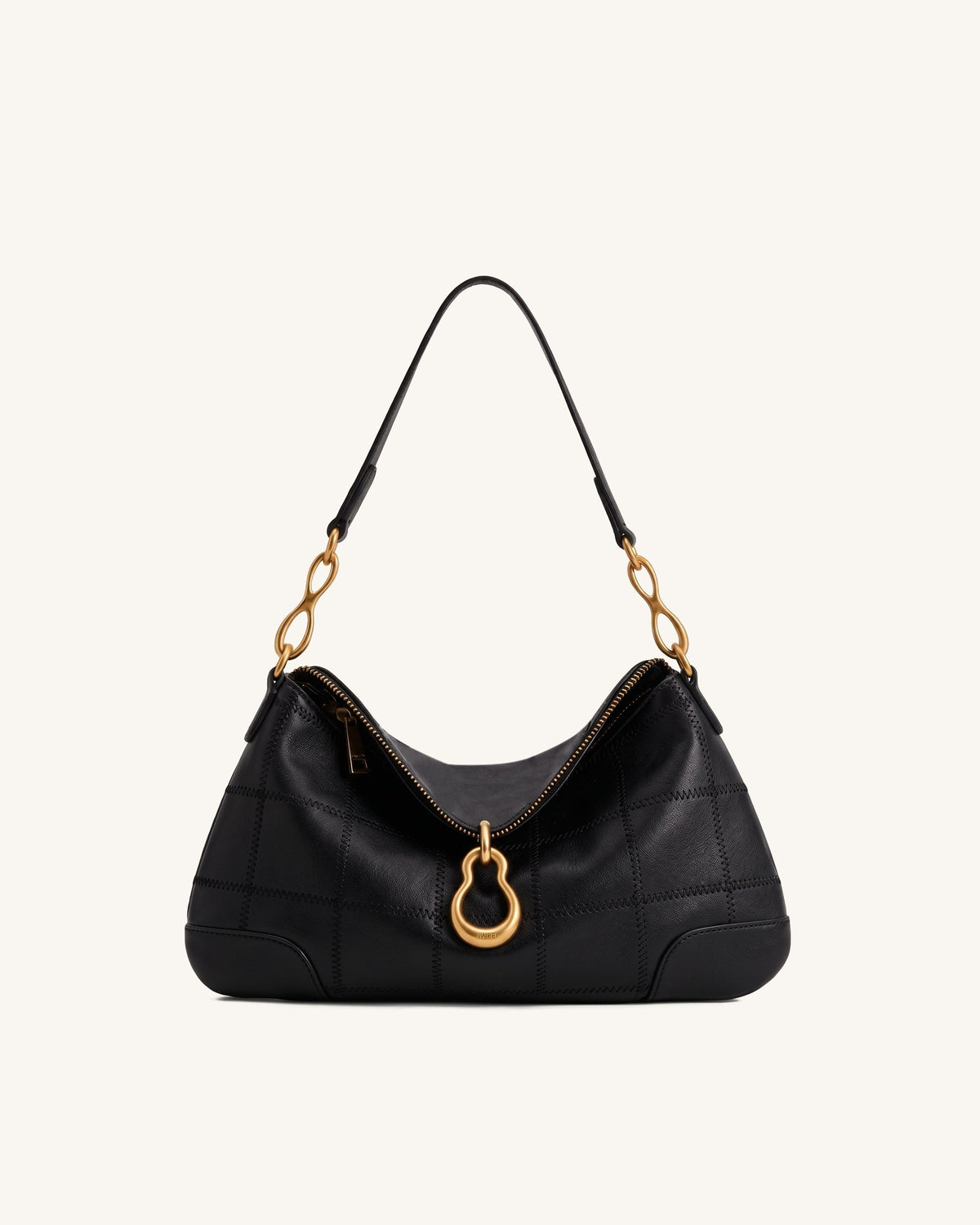 Jayla Metal Pendant Embellished Shoulder Bag - Charcoal Black