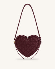 Arlene Woven Heart Shape Crossbody Bag - Deep Burgundy