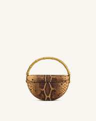 Sylvie Snake Print Half-Moon Top Handle Bag - Yellowish Brown