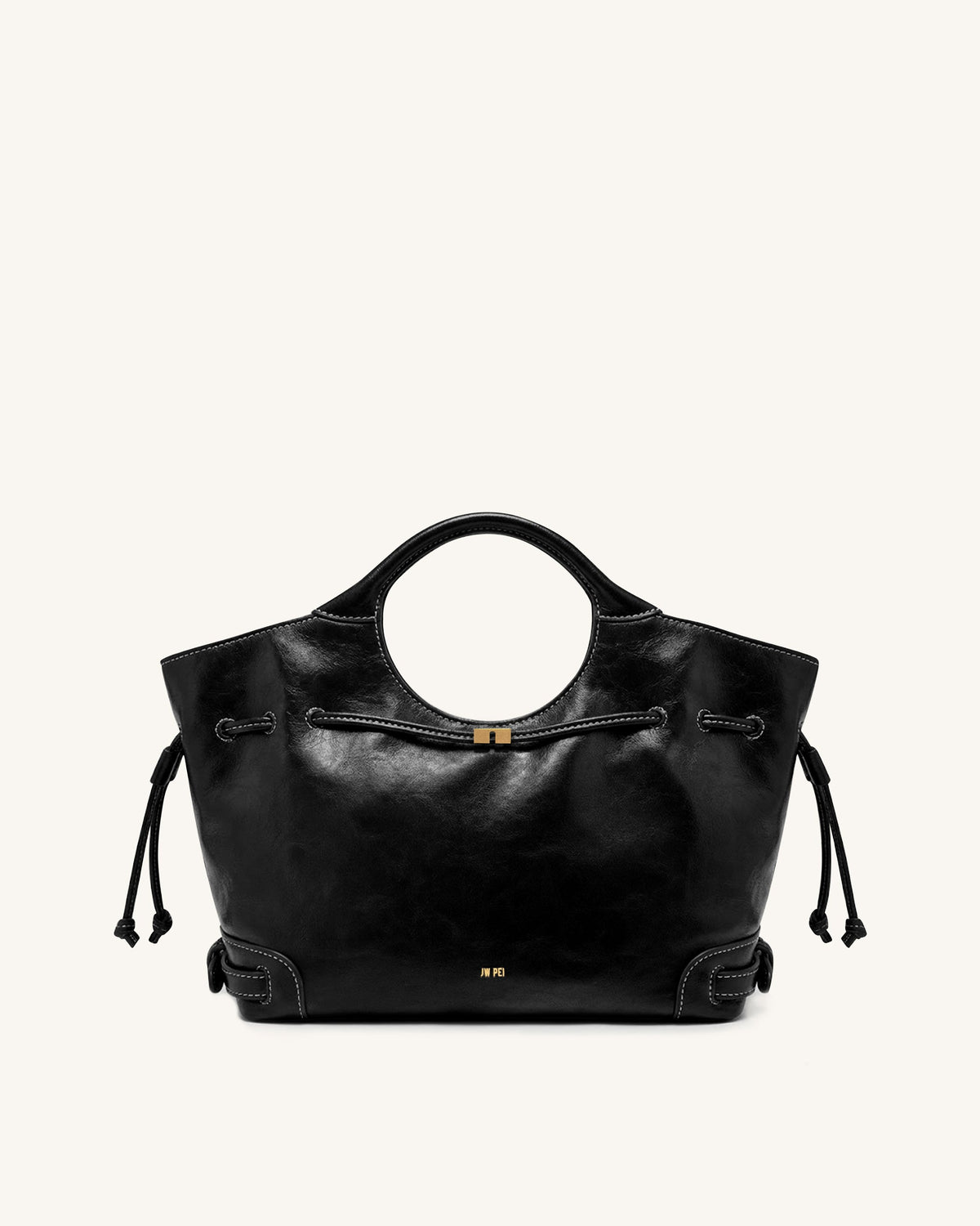 Virelle Waxed Vegan Leather Drawstring Tote Bag - Black