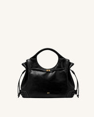 Virelle Waxed Vegan Leather Drawstring Tote Bag - Black