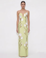 Iris Embroidered
Notch Neck Strapless Maxi Dress
 - Light Green