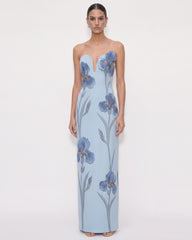 Iris Embroidered 
Notch Neck Strapless Maxi Dress
 - Light Blue