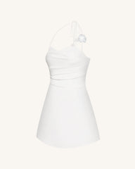 Floral Ruched Halter Mini Dress - White