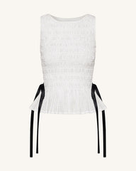 Smocked Peplum Sleeveless Top - White