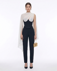Strapless Corset Sheer Cape Top - Black & White