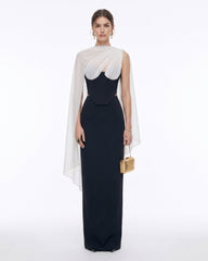 Strapless Corset Sheer Cape Top - Black & White