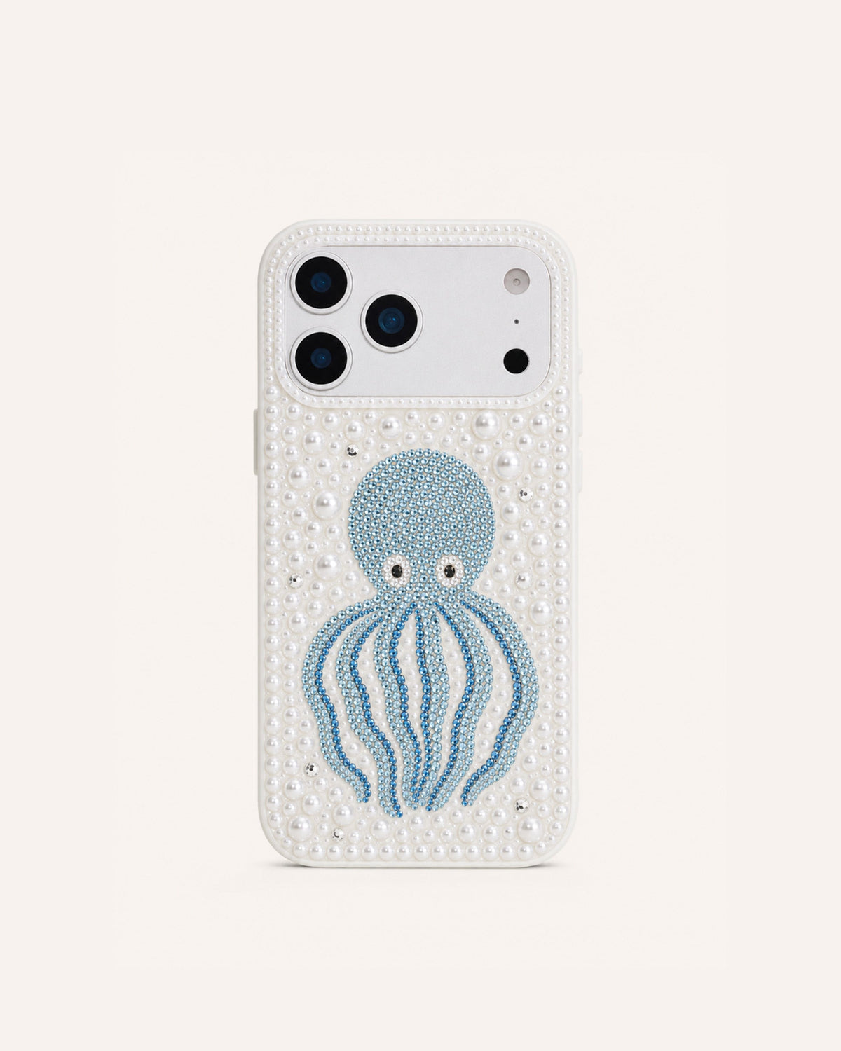 Blue Octopus Imitation Pearl Phone Case - White
