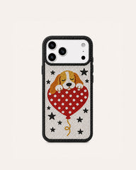 Heart Balloon Puppy Artificial Crystal Phone Case - Black