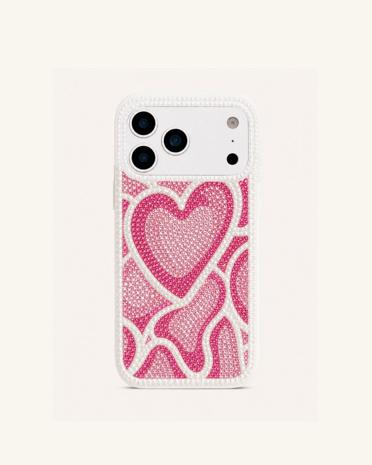 Heart Pattern Faux Pearl Phone Case - White