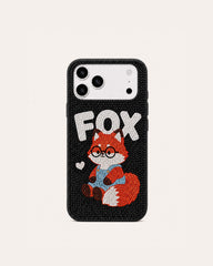 Cartoon Fox Glitter Phone Case - Black