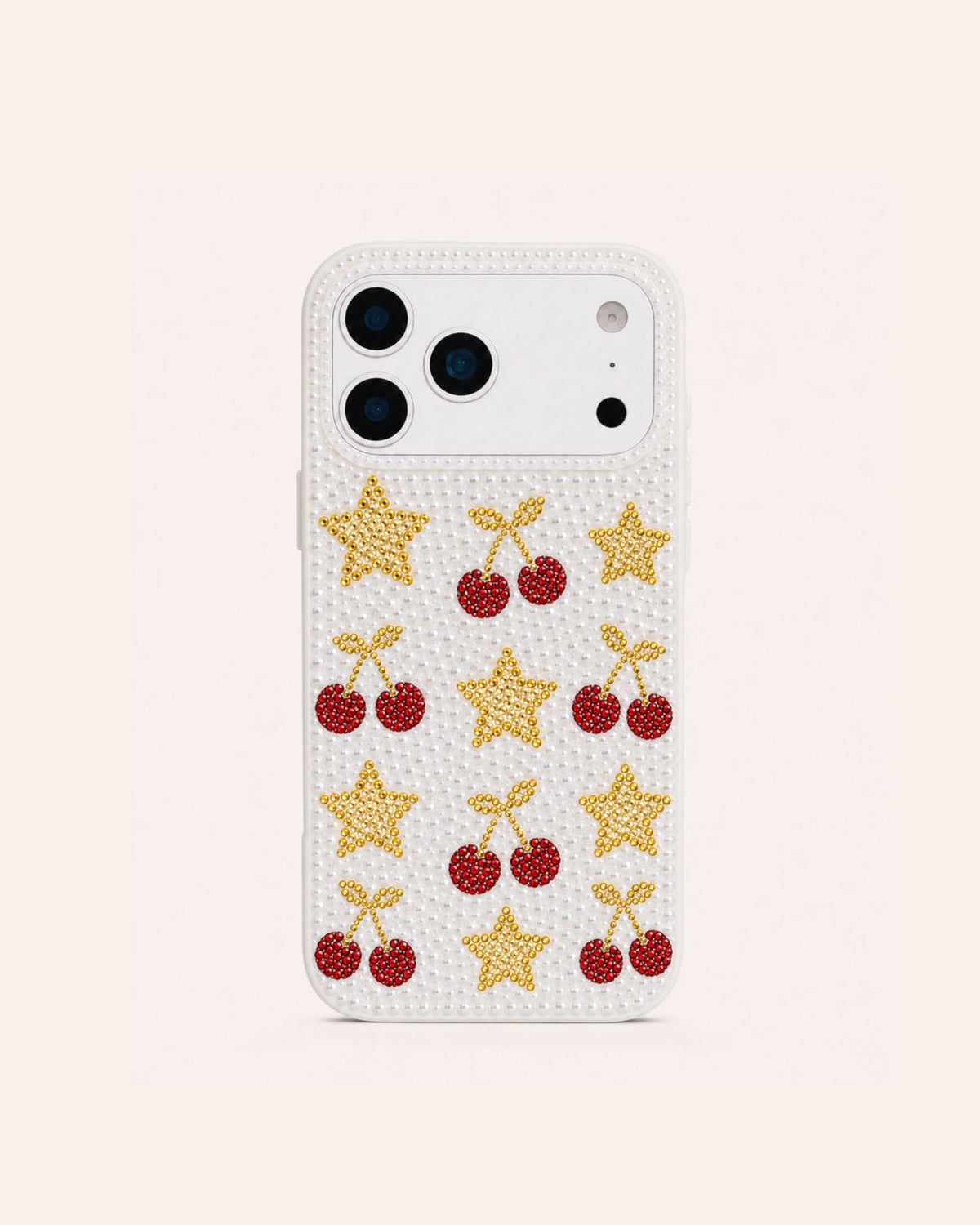 Cherry Star Faux Pearl Phone Case - White
