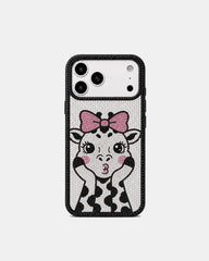 Bow Giraffe Artificial Crystal Phone Case - Balck