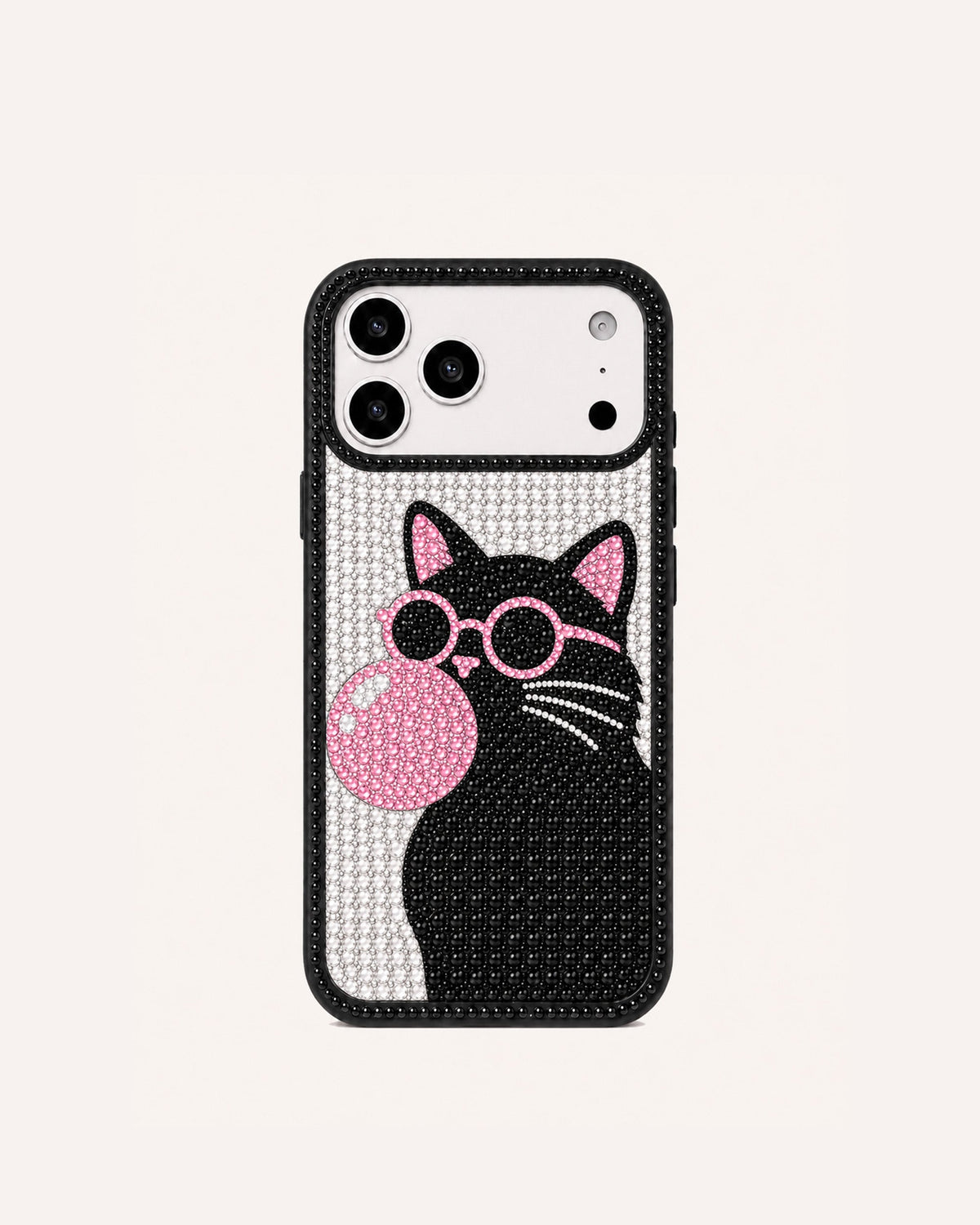 Bubble Cat Artificial Crystal Phone Case - Black