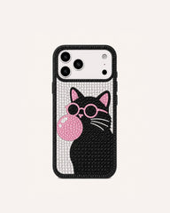 Bubble Cat Artificial Crystal Phone Case - Black